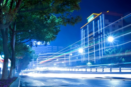The city's night scene, the car lights as flow lines.の写真素材