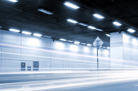 The tunnel at night, the lights formed a line.の写真素材