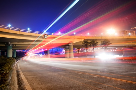 Overpass at night, heavy traffic.の写真素材