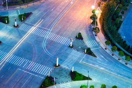 The trajectory of the road intersection at nightの写真素材