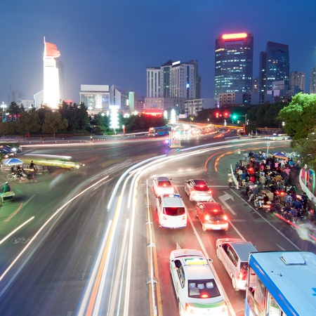 Nanchang, China night, a busy crossroads.のeditorial素材