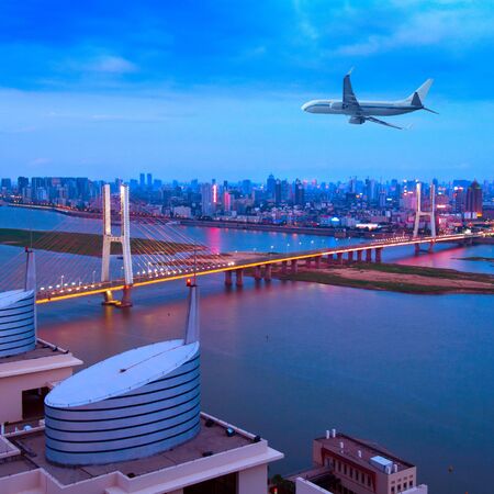 Bridges and aircraft, three-dimensional transport.の写真素材
