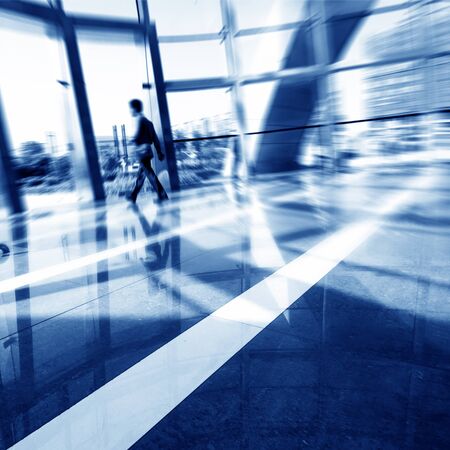 Glass hall, modern architecture, blue tones.の写真素材