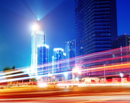 light trails on the street in shanghai ,China.の写真素材