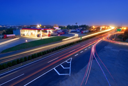 Blurred motion of car lights on highway at night.の写真素材