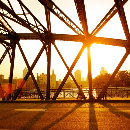 sunshine with bridge in shanghaiの写真素材