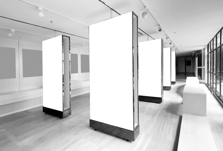 Gallery Interior with empty frames on wallの写真素材