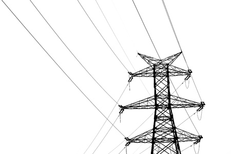 Electricity pylon isolated on whiteの写真素材