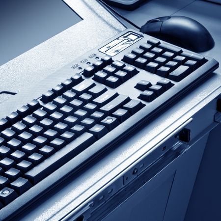Educational use of computer mouse and keyboardの写真素材