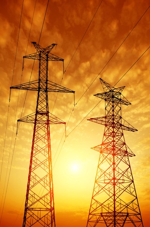 high voltage post.High-voltage tower sky background.の写真素材