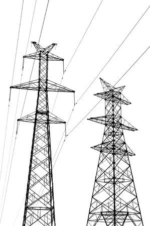 Electricity pylon isolated on whiteの写真素材