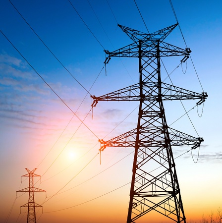 high voltage post.High-voltage tower sky background.の写真素材