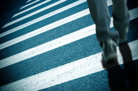 Busy big city street people on zebra crossingの写真素材