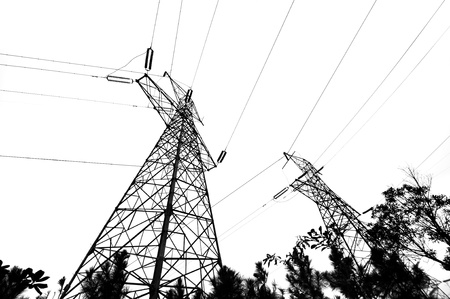 Electricity pylon isolated on whiteの写真素材
