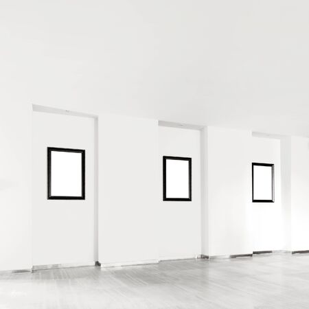 Gallery Interior with empty frames on wallの写真素材