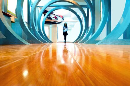 The woman enjoy the art exhibitions, modern indoor のeditorial素材