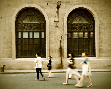 Shanghai's old buildings and pedestrianの写真素材