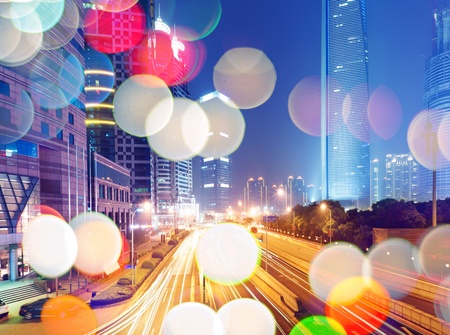 light trails on the street in shanghai ,China の写真素材