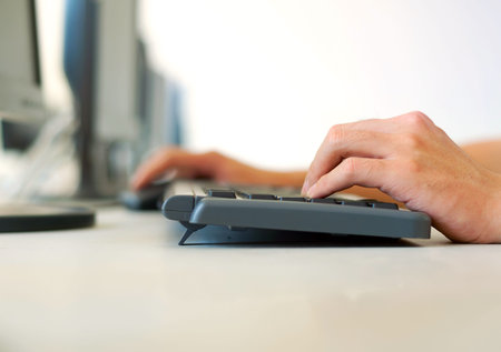 Engineer operate a computer hands
