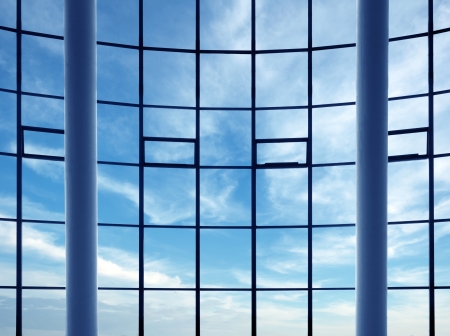 image of windows in morden office buildingの写真素材