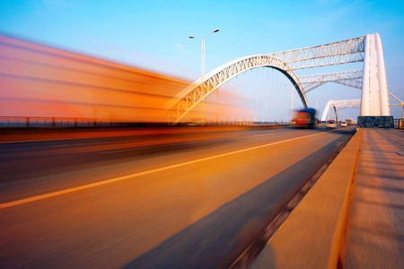 Bridges and high-speed driving truckの写真素材