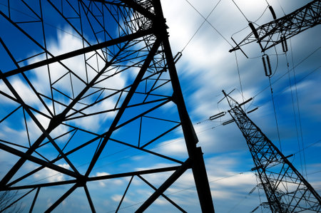 high voltage post.High-voltage tower sky background.