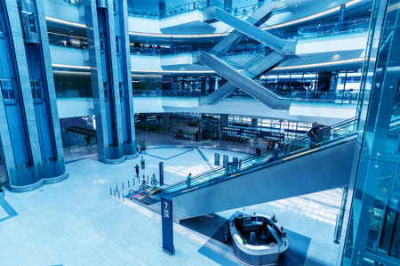Interior of the shanghai pudong airport,modern indoors blackground のeditorial素材