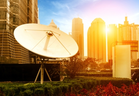 Satellite antenna dusk backgroundの写真素材