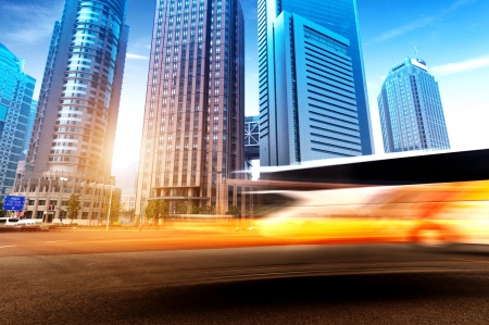 China Shanghai modern architecture, motion blur car の写真素材