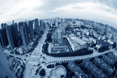 Aerial view of houses and streets in big cities