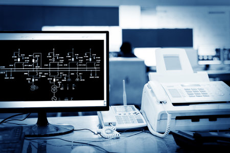 Modern plant control room and computer monitors
