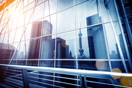 Shanghai China, glass curtain wall projection.のeditorial素材