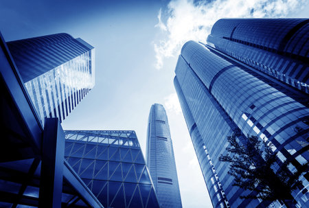 Toned image of modern office buildings in central Hong Kong.
