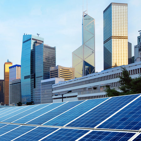Hong Kong's modern architecture and solar panels