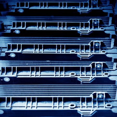 Automobile factory shelves, a new condenser.