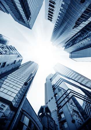 Toned image of modern office buildings in central Hong Kong.のeditorial素材