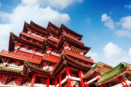 Beautiful asian temple on the blue sky backgroundのeditorial素材