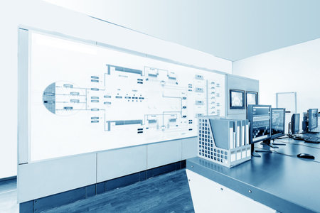 Computer control room technology industry, arranged on the desktop monitor.