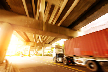 High-speed truck, motion blur pictures.の写真素材