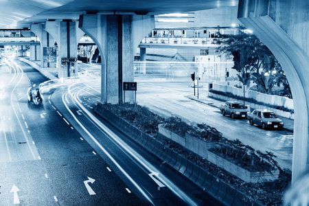 The streets of Hong Kong, China, fast roads and viaducts.