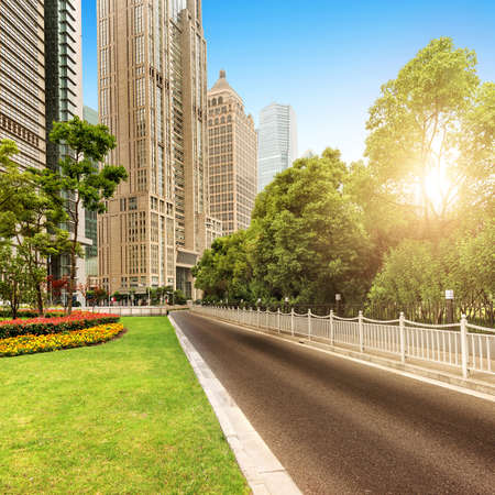 Shanghai's skyscrapers and sunny day.の写真素材
