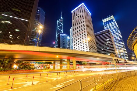 Modern city at night, Hong Kong, China.の写真素材