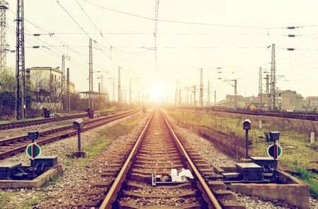 Railroad tracks in perspectiveの写真素材