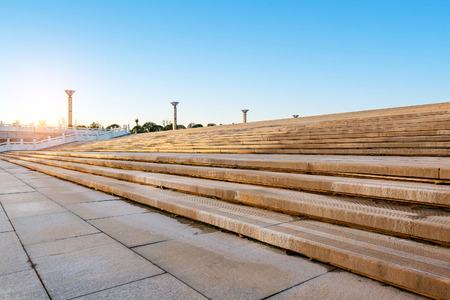 Chinese-style squares and white marble fence, dusk landscape.の写真素材