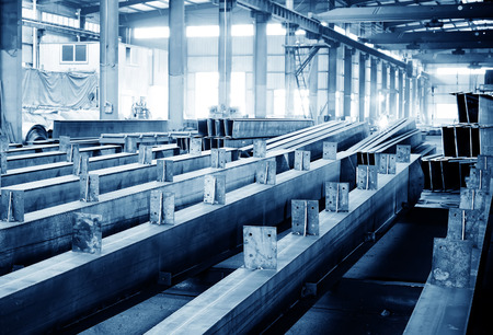 Steel factory floor, stacked with a lot of steelのeditorial素材