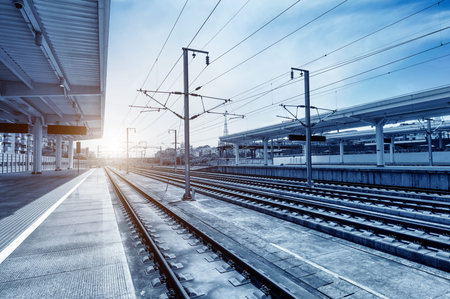 Nobody's railway station, blue tone image.