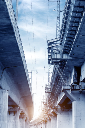 high-speed train viaduct, blue tone image.の写真素材