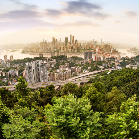 Chongqing, China downtown city skyline over the Yangtze River.の写真素材