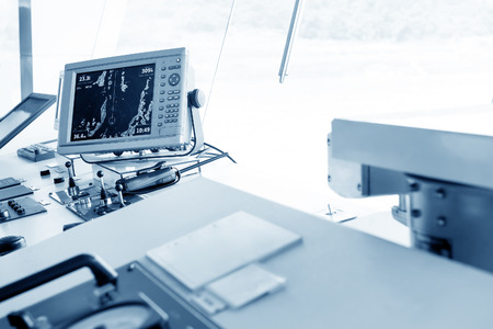 Interior of Cockpit of a cruise ship on the Yangtze River, Chinaの写真素材
