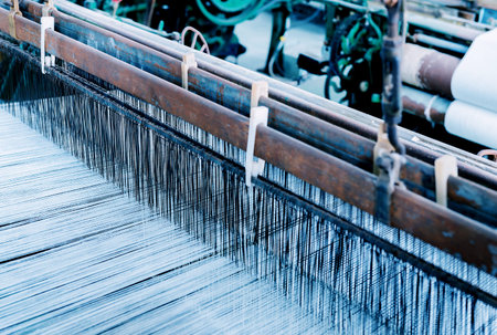 Thread from weaving machine, Abstract background - selective focus.の写真素材